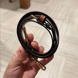 Source Unknown Black and Brown Leather Strap with Gold Hardware